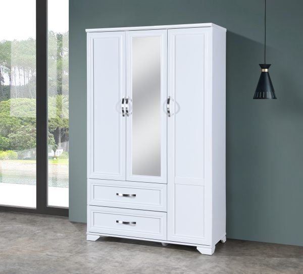 PEARL WHITE 3-DOOR 2-DRAWER WARDROBE