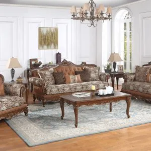 Traditional Brown Jacquard Living Room Set