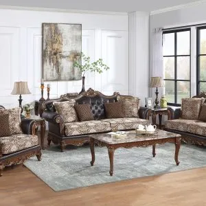 Victorian Brown Jacquard Living Room Set