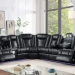 PREMIUM BLACK LEATHER 3PC LED POWER SECTIONAL