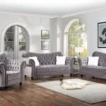 Elegant Gray Tufted Velvet Living Room Set
