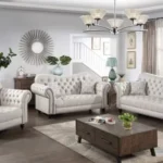Classic Beige Tufted Velvet Living Room Set