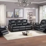 Premium Black Leather Power Reclining Sofa Set