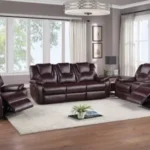 Brown Leather Reclining Sofa Set