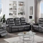 Dark Gray Quilted Reclining Sofa Set