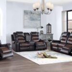 Brown Two-Tone Quilted Reclining Sofa Set