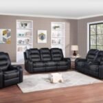 Black Classic Quilted Reclining Sofa Set