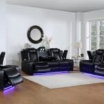Black LED Power Reclining Sofa Set