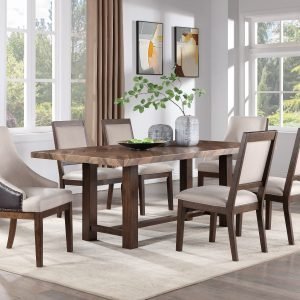 TABLE & 4 SIDE CHAIRS & 2 ARM CHAIRS - Elegant brown dining set