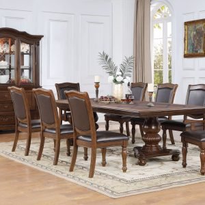 Sleek Metro Dining Table - TABLE & 4 SIDE CHAIRS & 2 ARM CHAIRS & CHINA