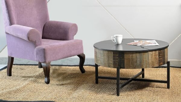 T1216C ROUND STORAGE COFFEE TABLE RUSTIC VINTAGE