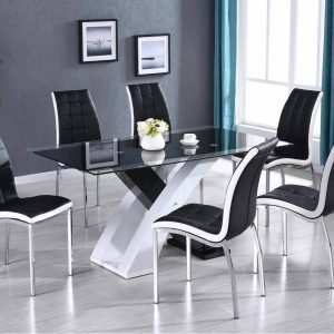 TABLE & 4 CHAIRS - Modern black & white dining set