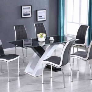 TABLE & 4 CHAIRS - Modern black & white dining set