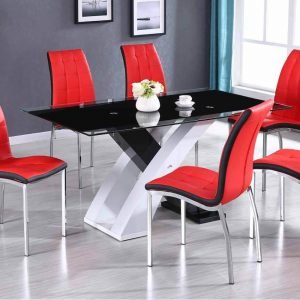 TABLE & 4 CHAIRS - Modern red & black dining set