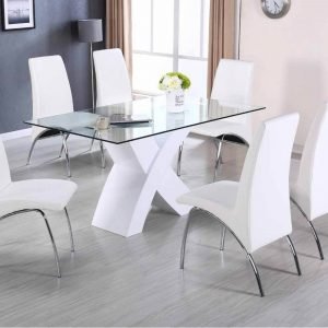 TABLE & 4 CHAIRS - Modern white dining set