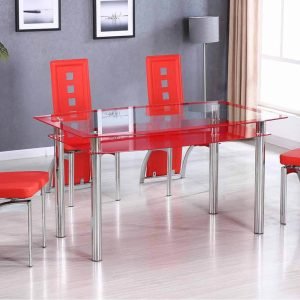 TABLE & 4 CHAIRS - Modern red dining set